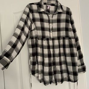 Plaid half button up blouse
